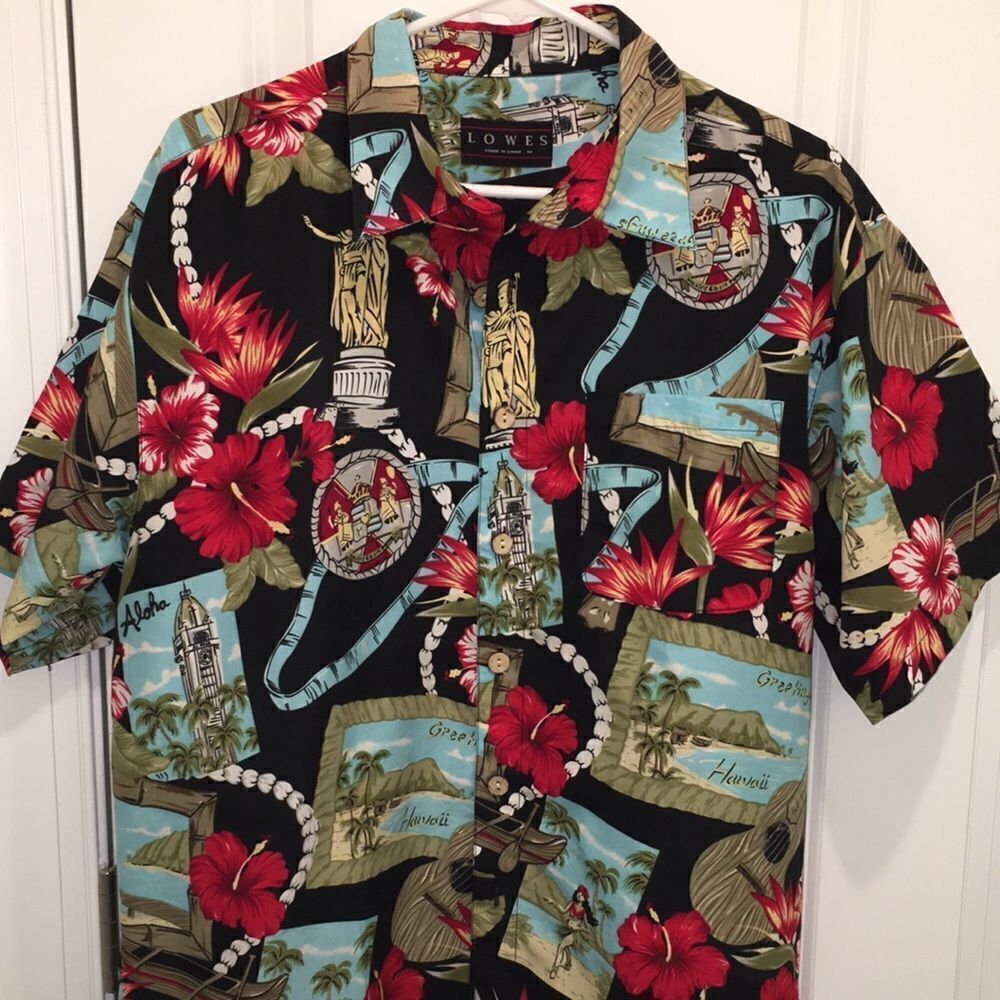Black king Kamehameha Aloha hula girl Hawaiian Surf Flower postcard print shirt